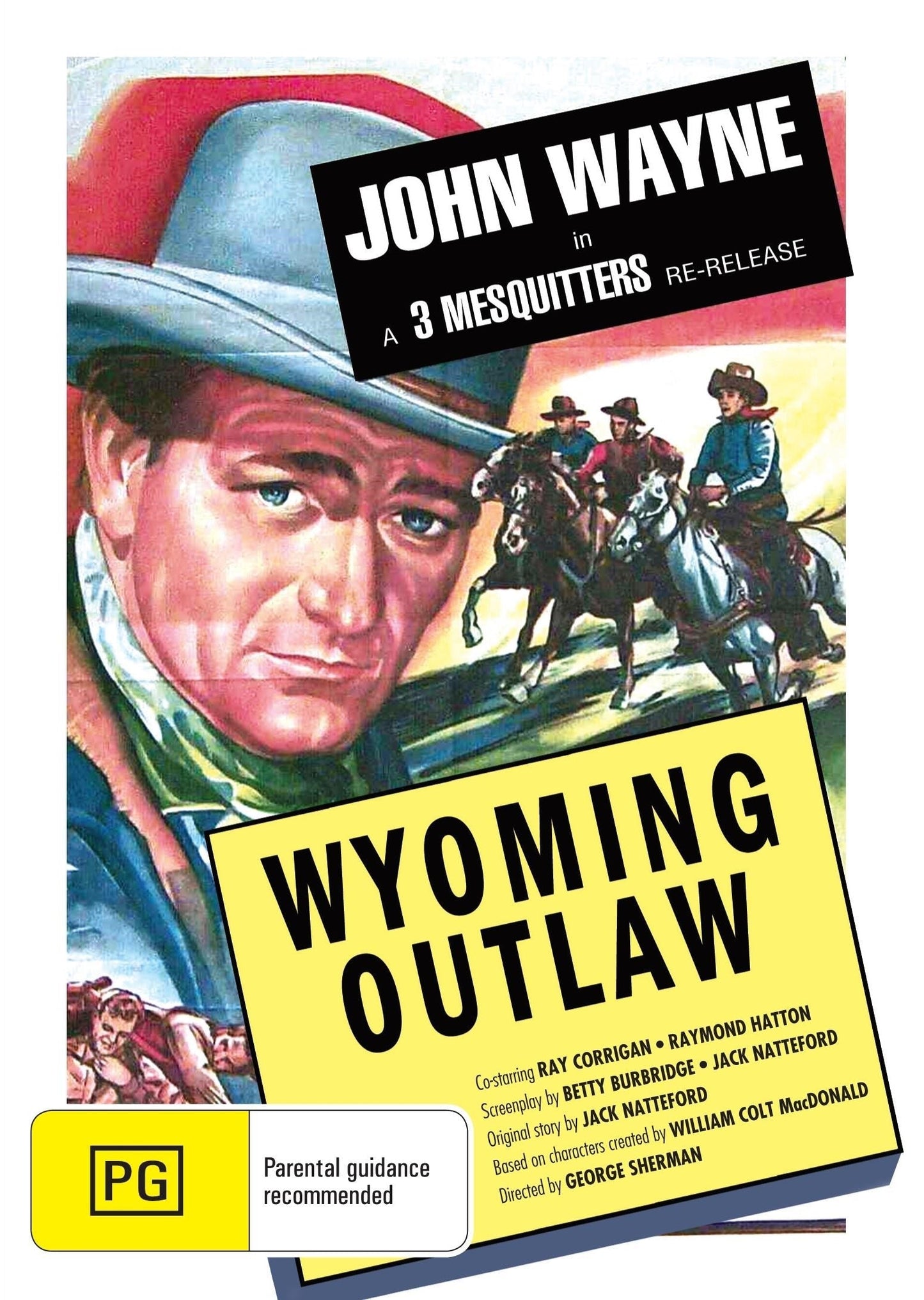 DVD cover of "Wyoming Outlaw" drama featuring John Wayne and Ray Corrigan, showing the movie poster with Western imagery.