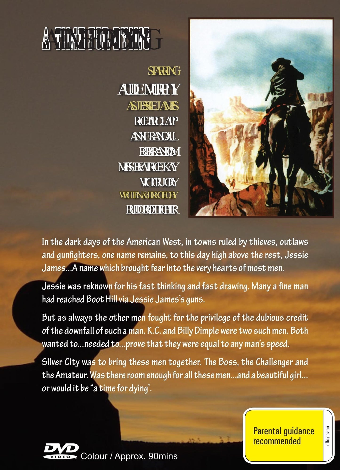 DVD cover of "A Time for Dying" drama featuring Audie Murphy, with Richard Lapp, from RareandCollectibleDVDs.