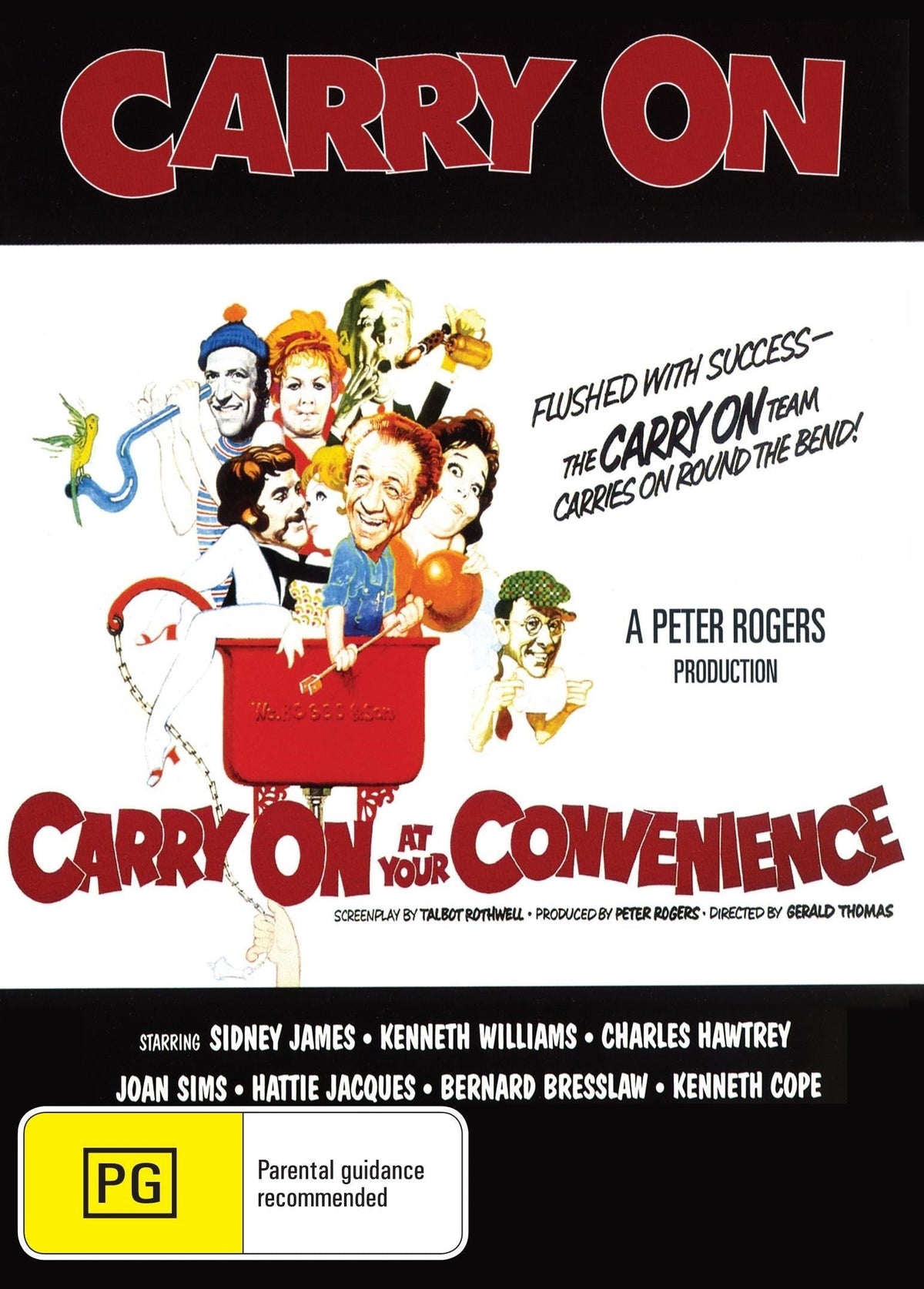 Carry On at Your Convenience DVD featuring Sidney James and Kenneth Williams, a classic comedy with vintage packaging.
