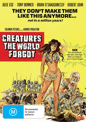 DVD cover of Creatures The World Forgot featuring sci-fi scenes with Julie Ege and Tony Bonner, from Rareandcollectibledvds.