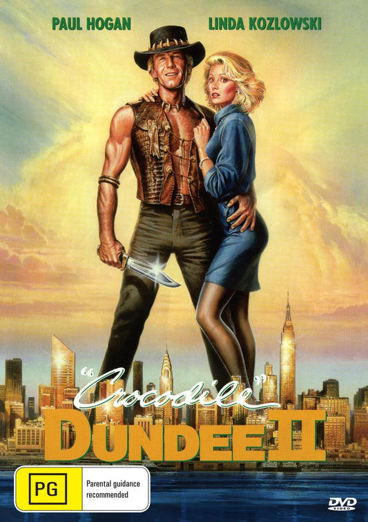 Crocodile Dundee II DVD featuring Paul Hogan and Linda Kozlowski, action film from the Crocodile Dundee series, collectible DVD.