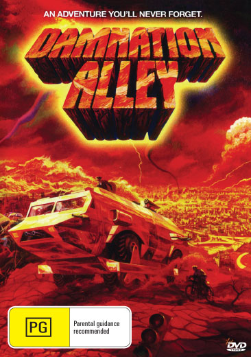 Damnation Alley DVD featuring Jan-Michael Vincent and George Peppard, sci-fi movie with cover art showing characters and futuristic landscape.