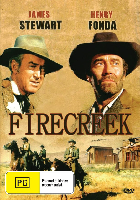 Firecreek DVD featuring James Stewart and Henry Fonda, a classic drama film, with actors in outdoor Western setting.