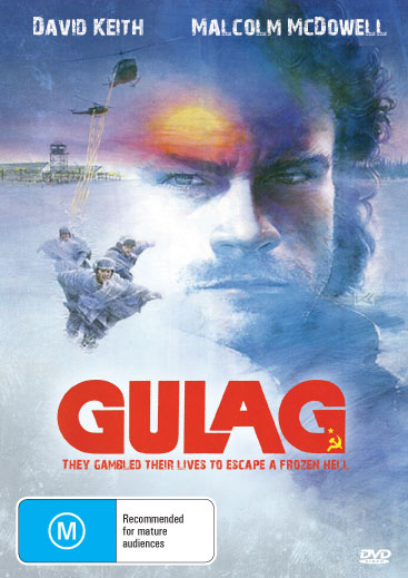 DVD cover of Gulag drama featuring David Keith and Malcolm McDowell, with artwork showcasing the film's intense themes.