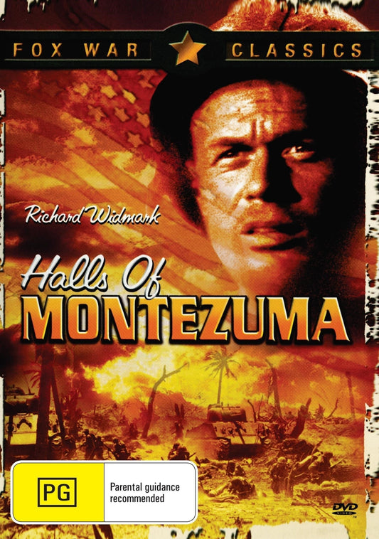 Halls of Montezuma DVD featuring action scenes with Richard Widmark and Jack Palance, vintage war film from rareandcollectibledvds