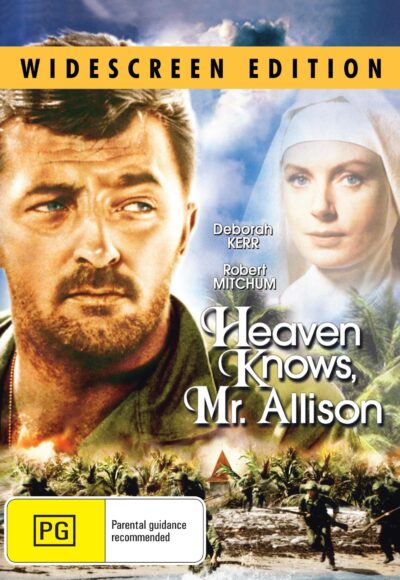 DVD cover of Heaven Knows Mr. Allison featuring Robert Mitchum and Deborah Kerr, showcasing a war-themed drama.