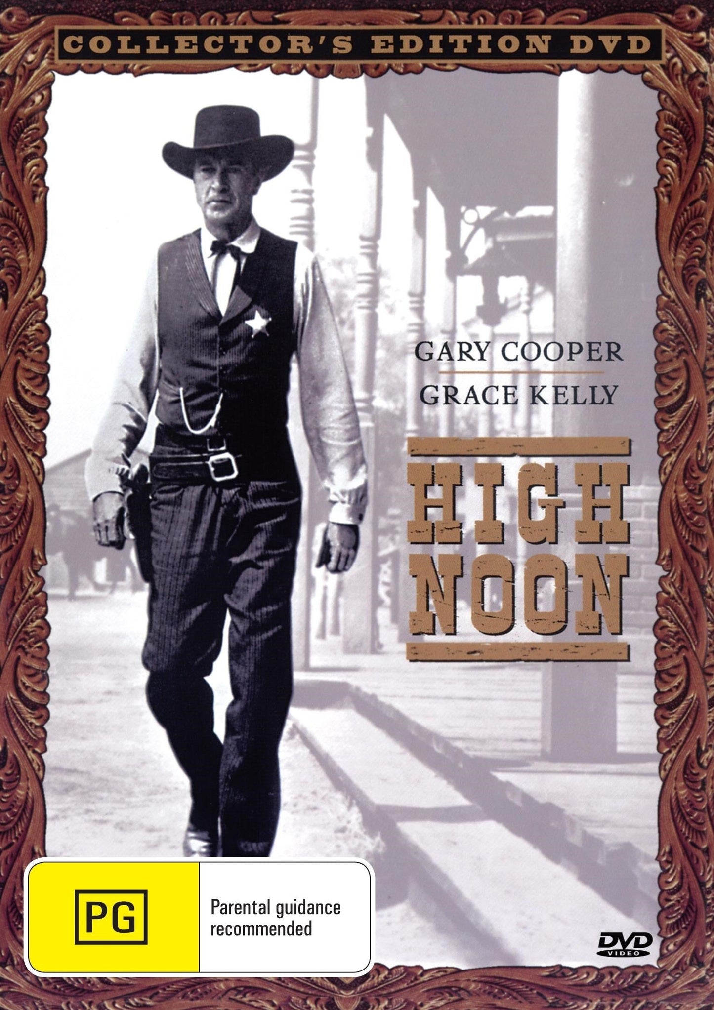 High Noon DVD featuring Western film with Gary Cooper and Grace Kelly, displayed on the cover with vintage movie artwork.