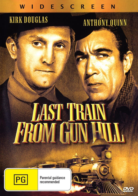 DVD cover of "Last Train From Gun Hill" featuring Kirk Douglas and Anthony Quinn, Western movie from rareandcollectibledvds.