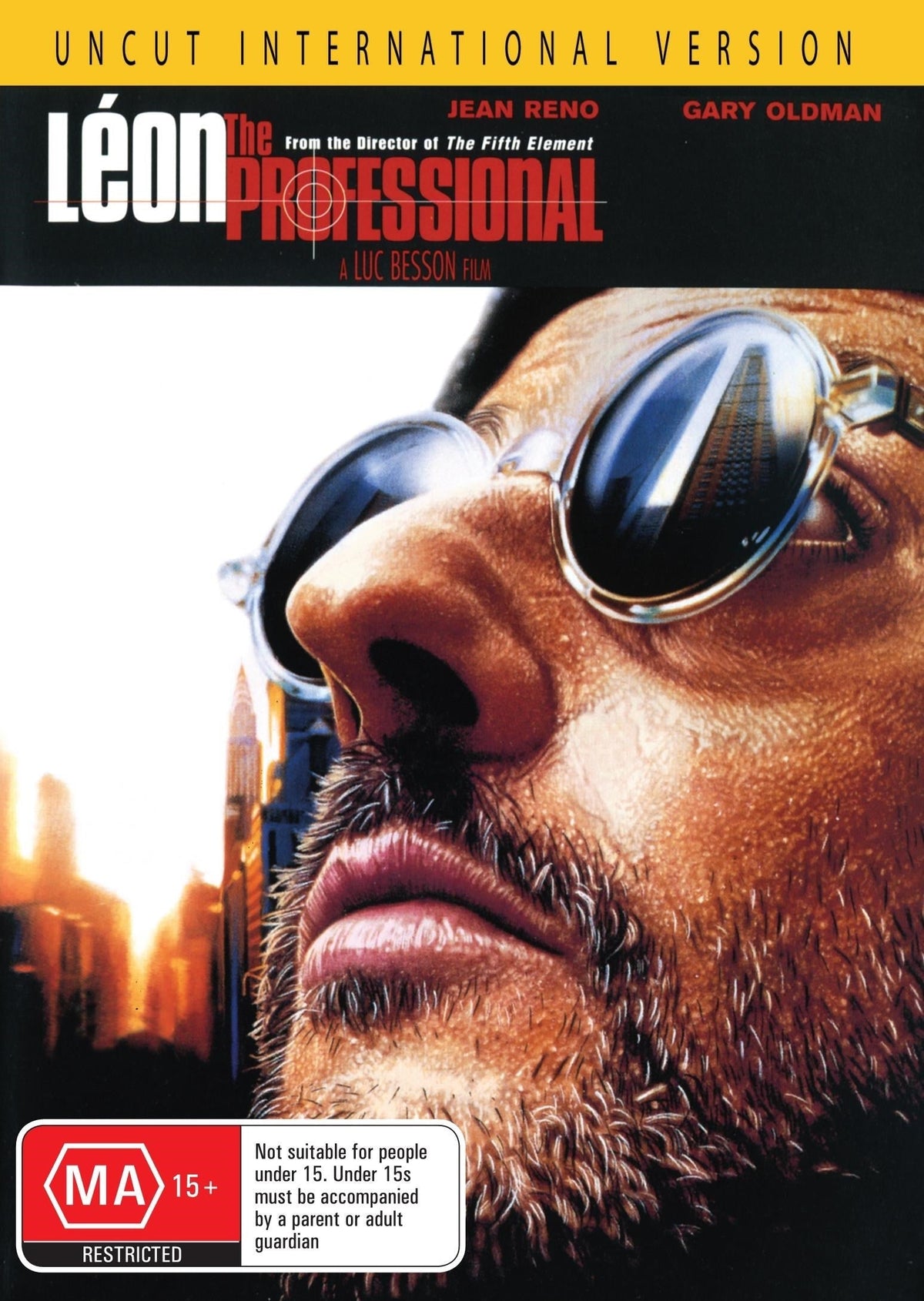 DVD cover of Léon: The Professional featuring Jean Reno and Gary Oldman, with crime genre elements on the rareandcollectibledvds label