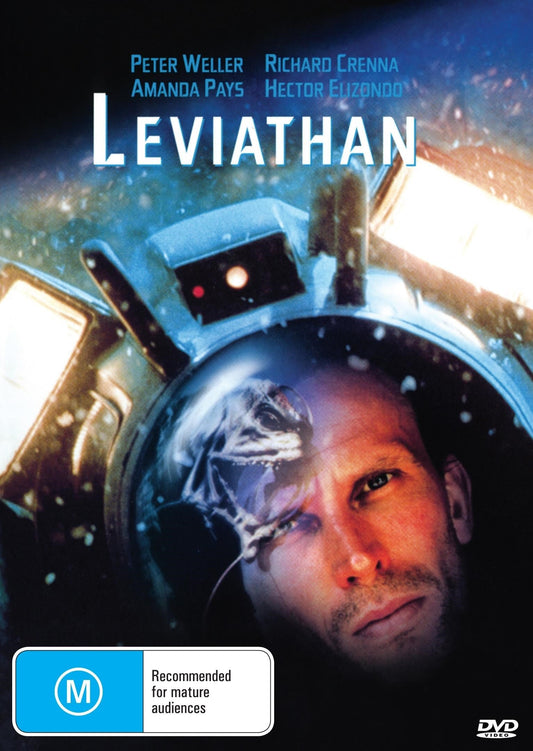 Leviathan DVD featuring Peter Weller and Richard Crenna, adventure film, displayed in clear case with cover art visible.