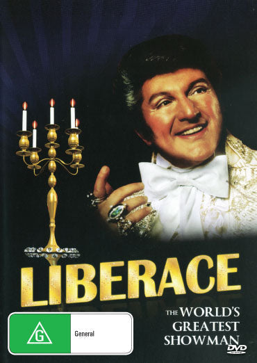 DVD cover of Liberace: The World's Greatest Showman documentary, featuring colorful imagery of Liberace in performance attire.