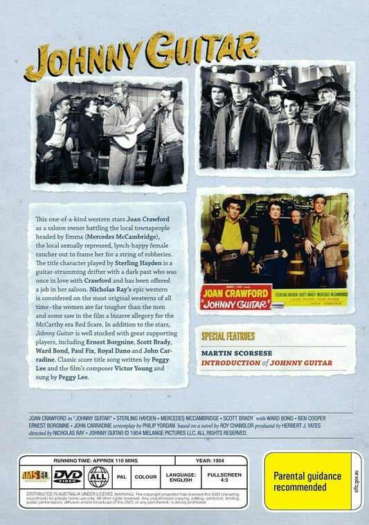 Johnny Guitar DVD featuring Joan Crawford and Sterling Hayden, drama film from Timeless Classic DVD collection.