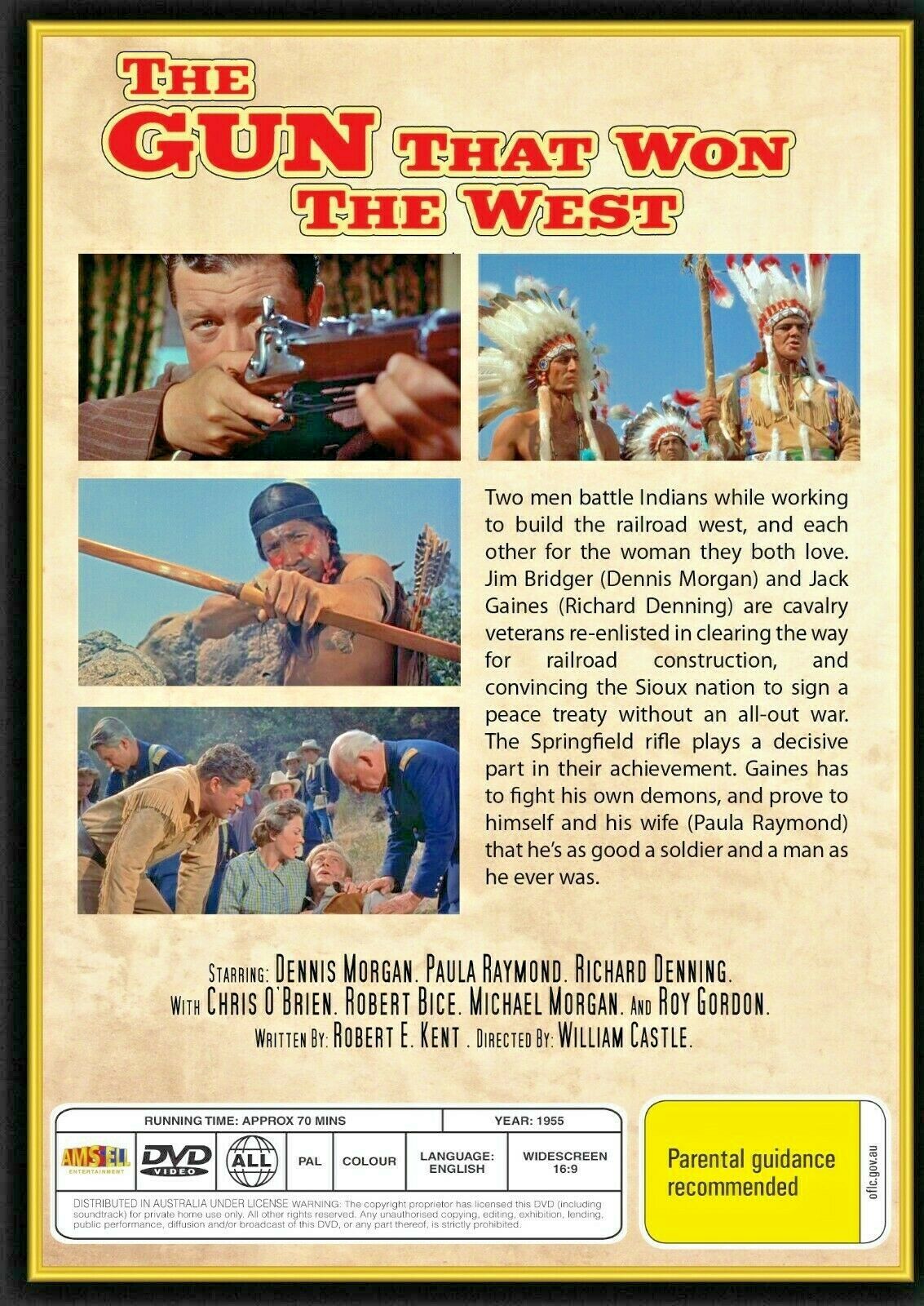 Western DVD titled "The Gun That Won the West" featuring Dennis Morgan and Paula Raymond, part of Timeless Classic DVD collection.