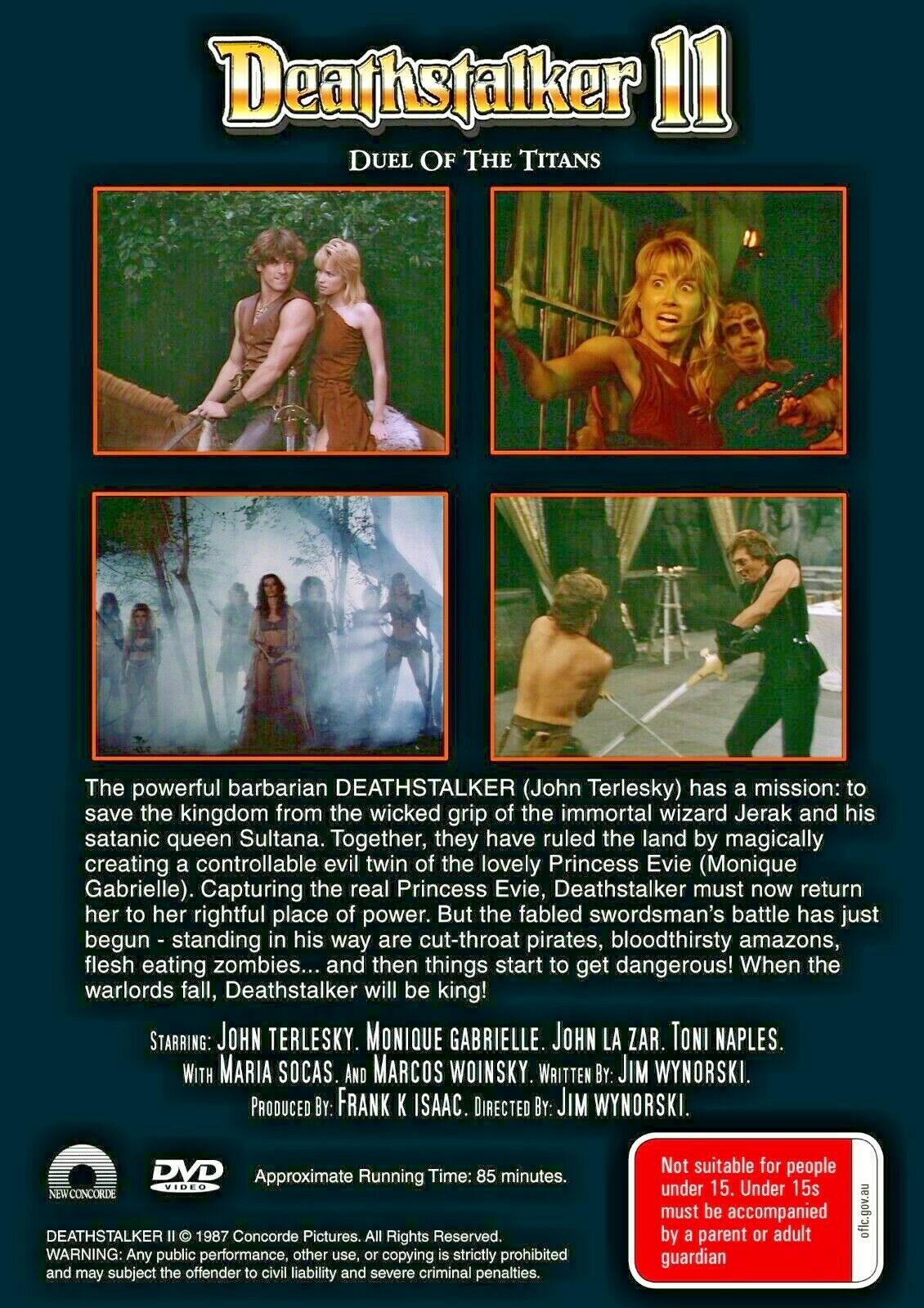 DVD cover of Deathstalker II: Duel of the Titans featuring action scenes with John Terlesky and Monique Gabrielle.