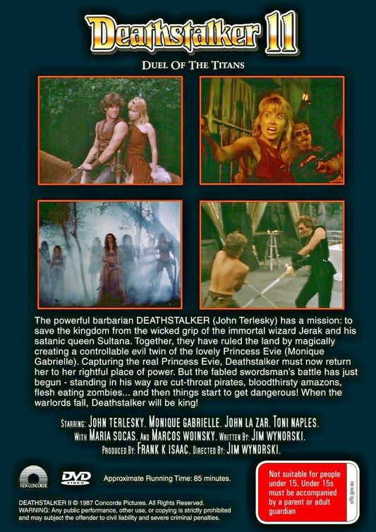 DVD cover of Deathstalker II: Duel of the Titans featuring action scenes with John Terlesky and Monique Gabrielle.