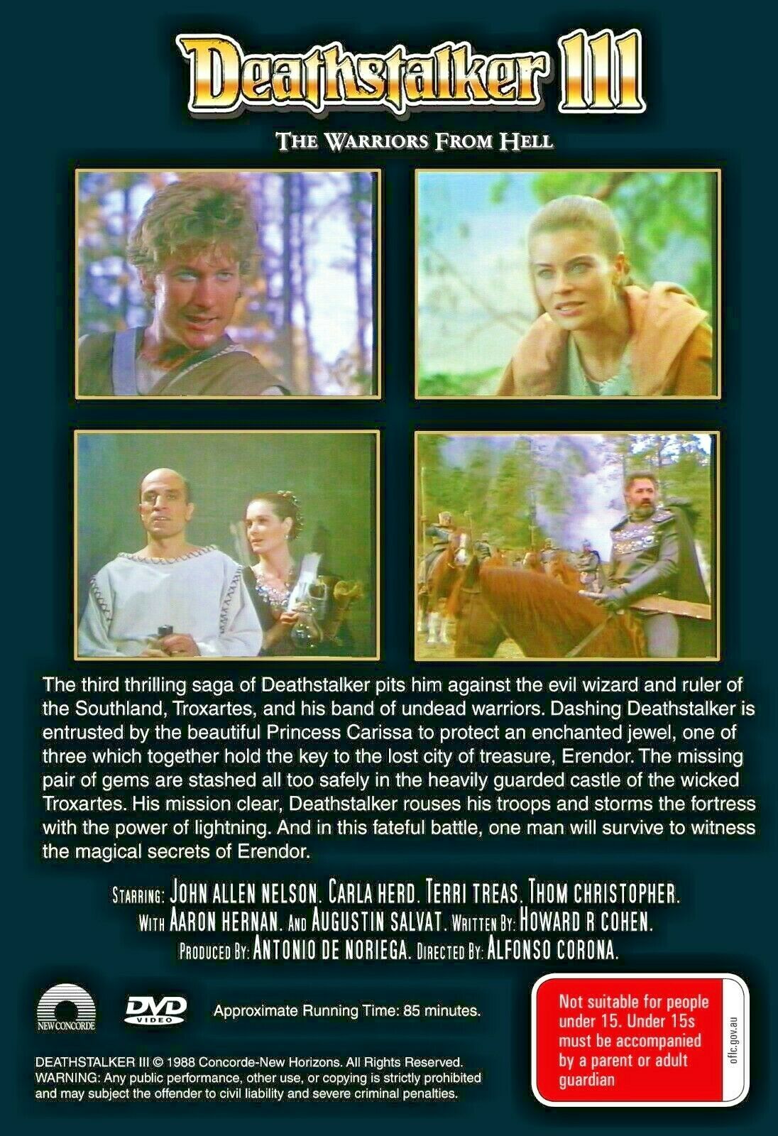 DVD cover of Deathstalker III: The Warriors from Hell, an action movie starring John Allen Nelson and Carla Herd.