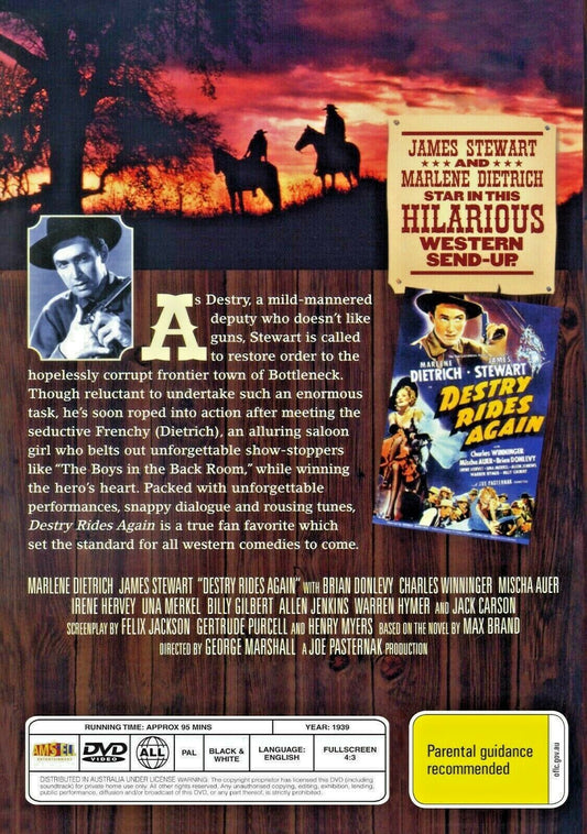 Destry Rides Again DVD featuring Marlene Dietrich and James Stewart, comedy movie from Timeless Classic DVD collection.
