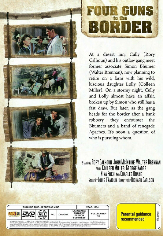 DVD of Four Guns to the Border drama featuring Rory Calhoun and Colleen Miller, from Timeless Classic DVD.