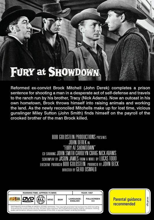 Fury at Showdown 1957 DVD, Western film starring John Derek and John Smith, from Timeless Classic DVD collection.