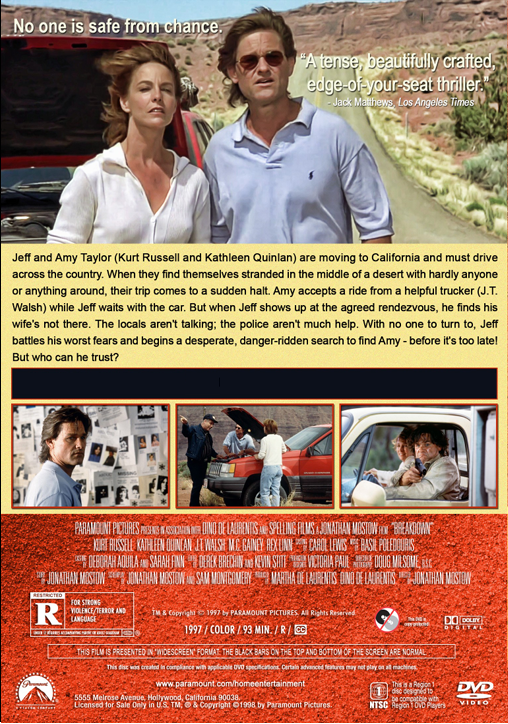 DVD cover of the action movie "Breakdown" starring Kurt Russell and J.T. Walsh, featuring intense scenes and dramatic imagery.