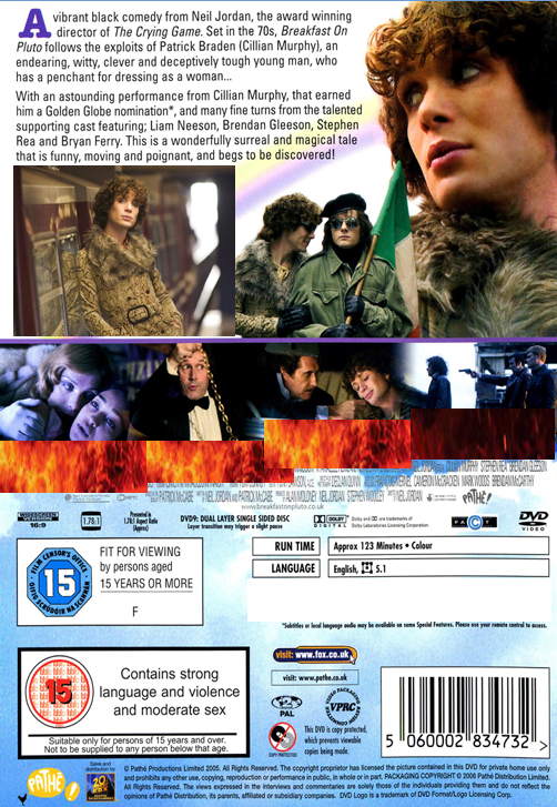 DVD cover of Breakfast on Pluto comedy movie featuring Cillian Murphy, with a colorful scene from the FilmClassicsonDVD collection.