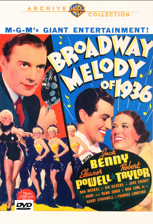 Screenshot from the Broadway Melody of 1936 DVD featuring Robert Taylor and Eleanor Powell in a musical scene.