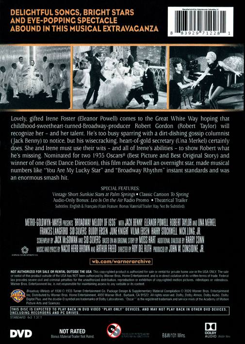 Screenshot from Broadway Melody of 1936 DVD featuring Robert Taylor and Eleanor Powell in a musical film.