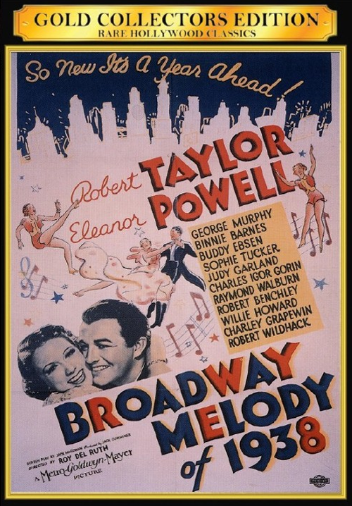 Screenshot from the Broadway Melody of 1938 DVD featuring Robert Taylor and Eleanor Powell in a musical scene.