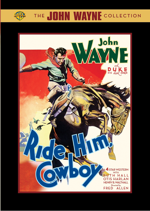 Screenshot from the John Wayne action DVD "Ride Him, Cowboy," showing a Western scene with cowboy characters and classic movie visuals.