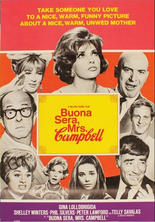 DVD cover of Buona Sera, Mrs. Campbell comedy movie featuring Gina Lollobrigida and Shelley Winters, from FilmClassicsOnDVD.
