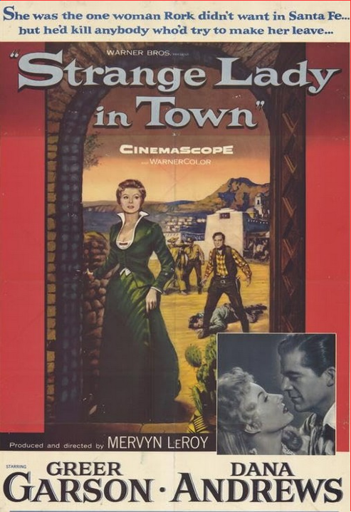 Screenshot from the Drama DVD "Strange Lady in Town" featuring Greer Garson and Dana Andrews, film still image.