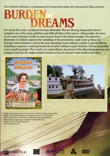 Screenshot from Werner Herzog's documentary DVD "Burden of Dreams," featuring Klaus Kinski in a cinematic scene.