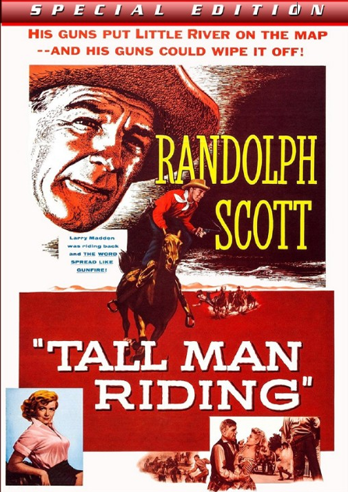 Screenshot from the DVD "Tall Man Riding" featuring Randolph Scott and Dorothy Malone for the Movies & DVDs category.
