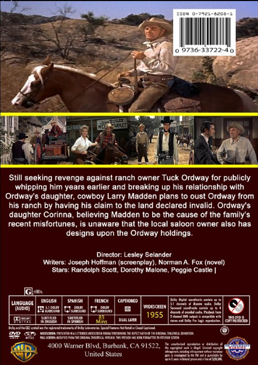 Tall Man Riding on DVD, Drama, Randolph Scott, Dorothy Malone