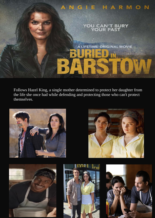 Screenshot from the DVD cover of "Buried in Barstow" featuring Angie Harmon and Lauren Ashley Richards, an action movie from FilmClassics on DVD.