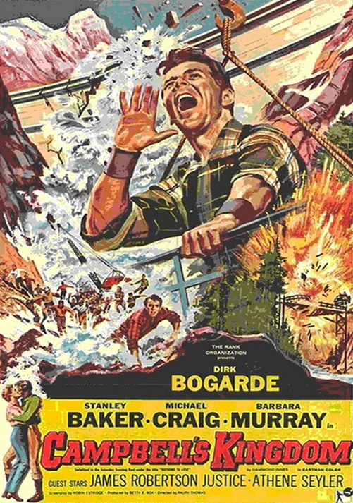 DVD cover of Campbell's Kingdom featuring Dirk Bogarde and Stanley Baker, showcasing an adventurous film scene.