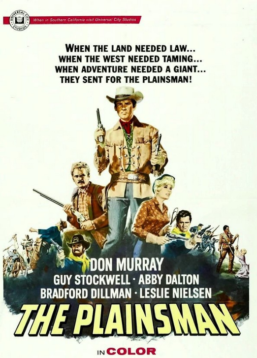 Screenshot from the Western DVD "The Plainsman" featuring Don Murray and Guy Stockwell, displayed on a movie screen.