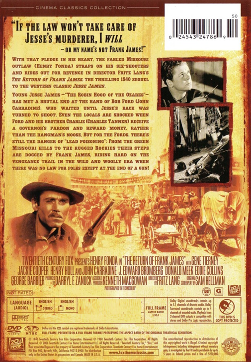 The Return of Frank James on DVD, Western, Henry Fonda, Gene Tierney