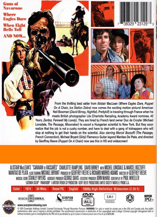 DVD cover of "Caravan to Vaccarès" featuring David Birney and Charlotte Rampling, action movie from FilmClassics on DVD.