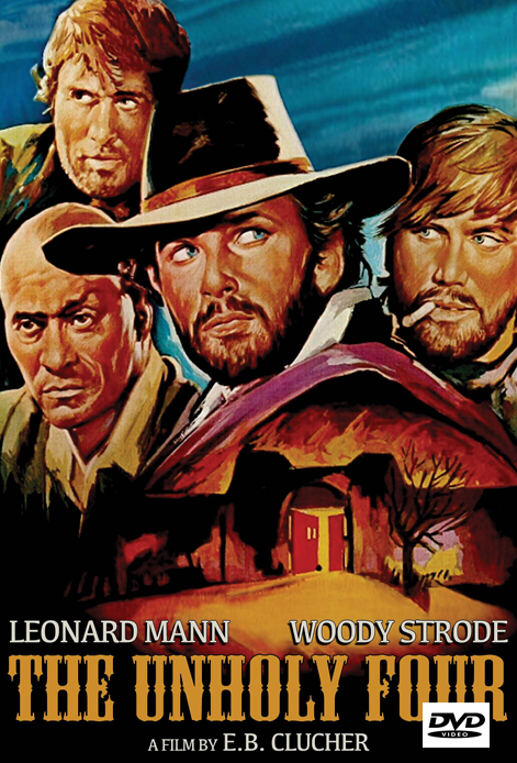 DVD cover of "The Unholy Four" drama featuring Leonard Mann and Woody Strode, from FilmClassicsOnDVD.