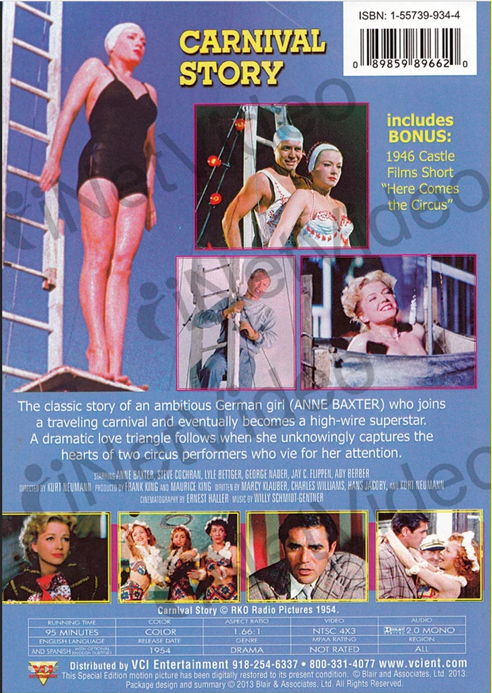 DVD cover of Carnival Story movie featuring Anne Baxter and Steve Cochran, drama film from FilmClassicsOnDVD collection.