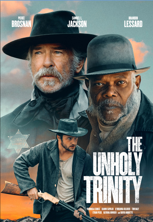 DVD cover of The Unholy Trinity action movie featuring Pierce Brosnan and Samuel L. Jackson, from FilmClassicsOnDVD.