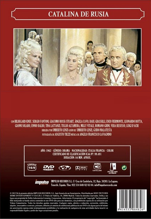 DVD cover of Caterina di Russia drama film starring Hildegard Knef and Sergio Fantoni, from FilmClassics on DVD.