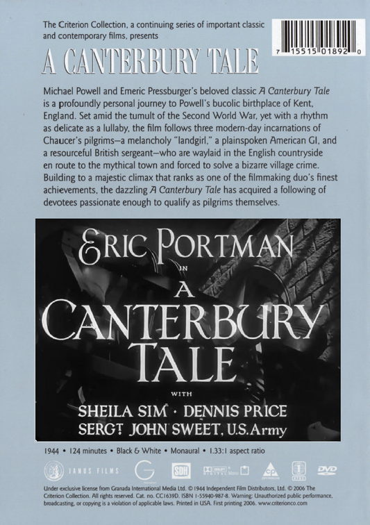 A Canterbury Tale on DVD, Mystery, Eric Portman, Sheila Sim