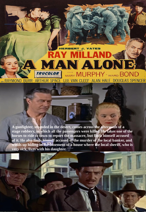 Screenshot from the Western DVD "A Man Alone" starring Ray Milland and Mary Murphy, featuring a man on a desert landscape.