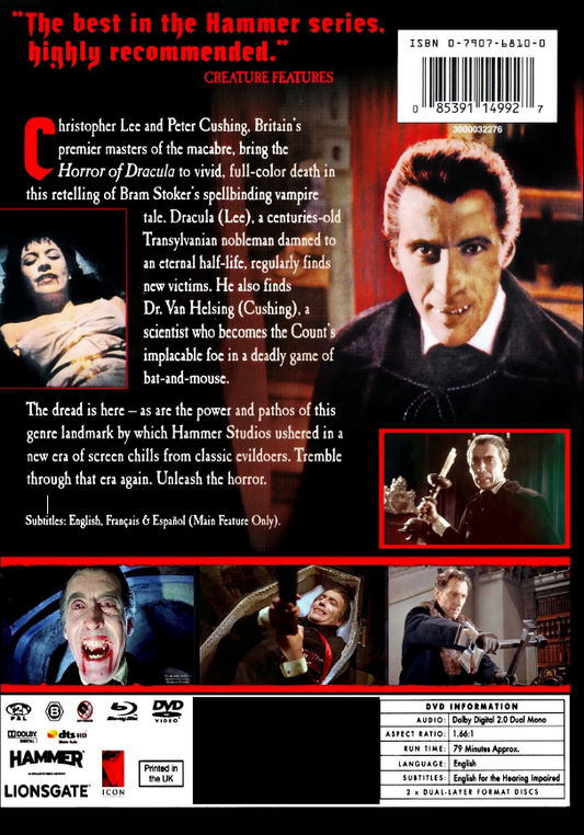Horror of Dracula on DVD, Horror, Peter Cushing, Christopher Lee