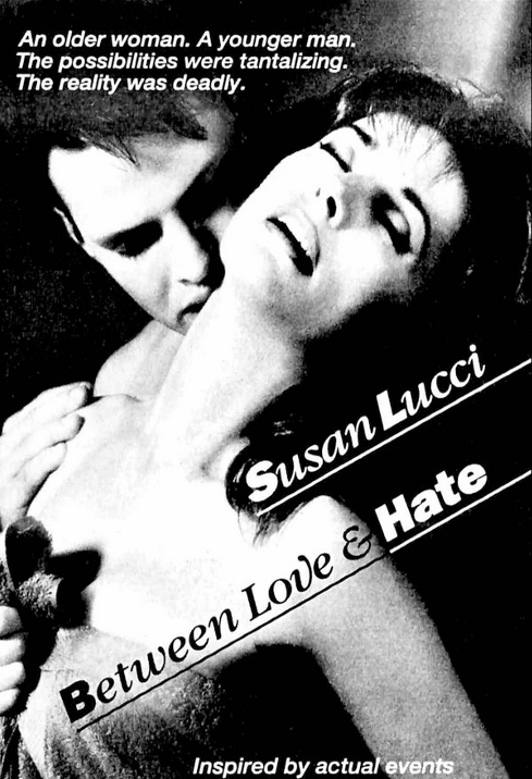 Screenshot from the Crime DVD "Between Love and Hate" featuring Susan Lucci and Patrick Van Horn, with DVD case and cover art visible.
