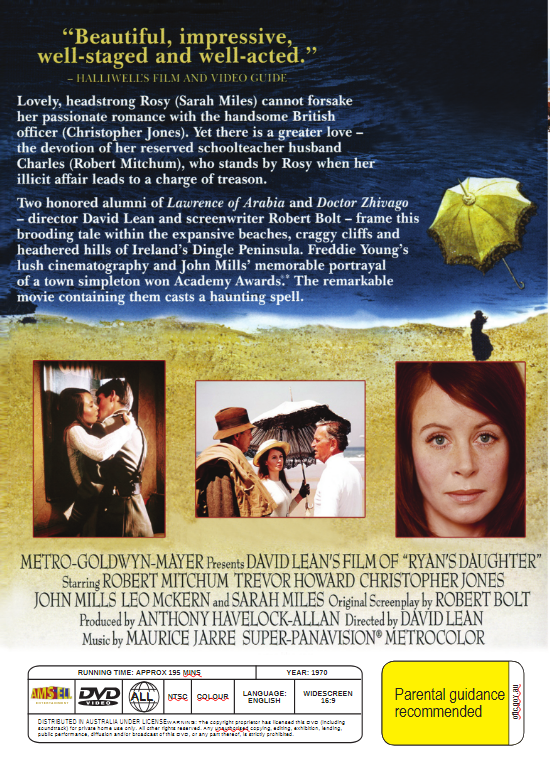 Screenshot from the DVD of Ryan's Daughter, a drama and romance film featuring Robert Mitchum, Trevor Howard, and John Mills.
