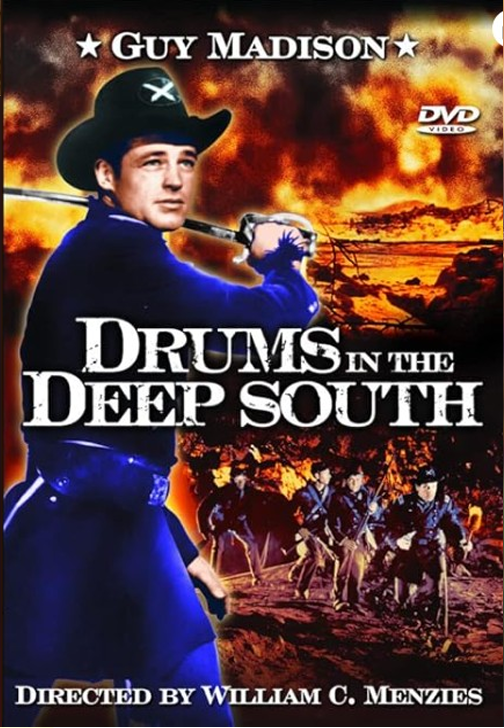 Screenshot from the DVD "Drums in the Deep South" showing scenes with James Craig and Barbara Payton in a drama film.