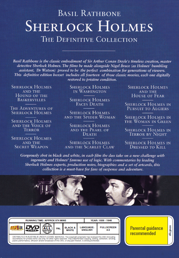 Sherlock Holmes The Definitive Collection DVD, Basil Rathbone, 14 Films on 7 Discs